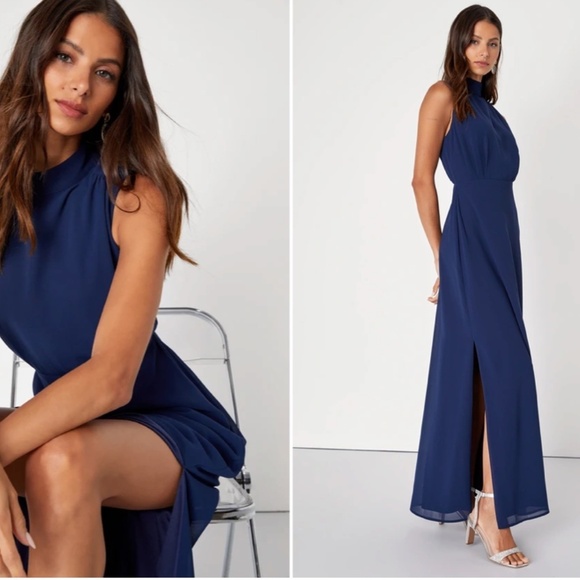 LULU's Elegant Sophisticated Special Event Wedding Bridesmaid Flowy Chiffon Gown - Picture 3 of 4